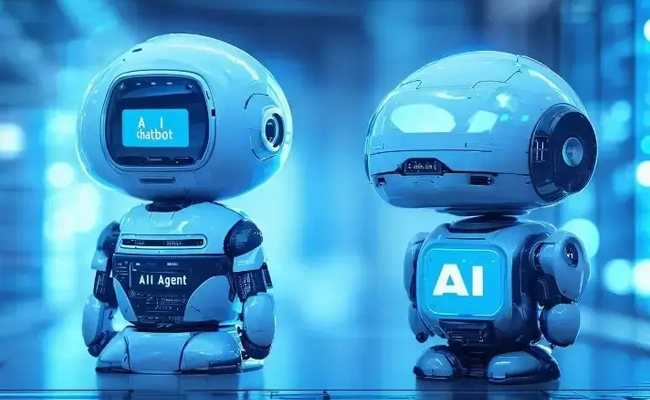 Dois robos representando agentes de ia