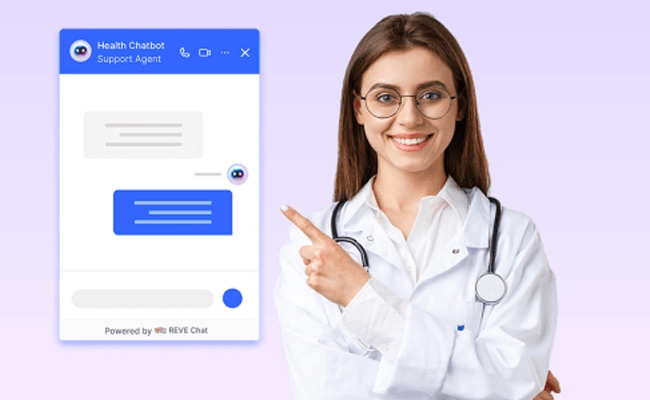 médica apontando para um chat de autmoação