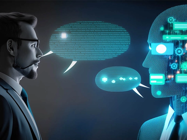 Humano e robo conversando